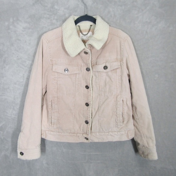 BCBGeneration Womens Corduroy Trucker Jacket Faux Sherpa Collar Beige Size L - Picture 1 of 8